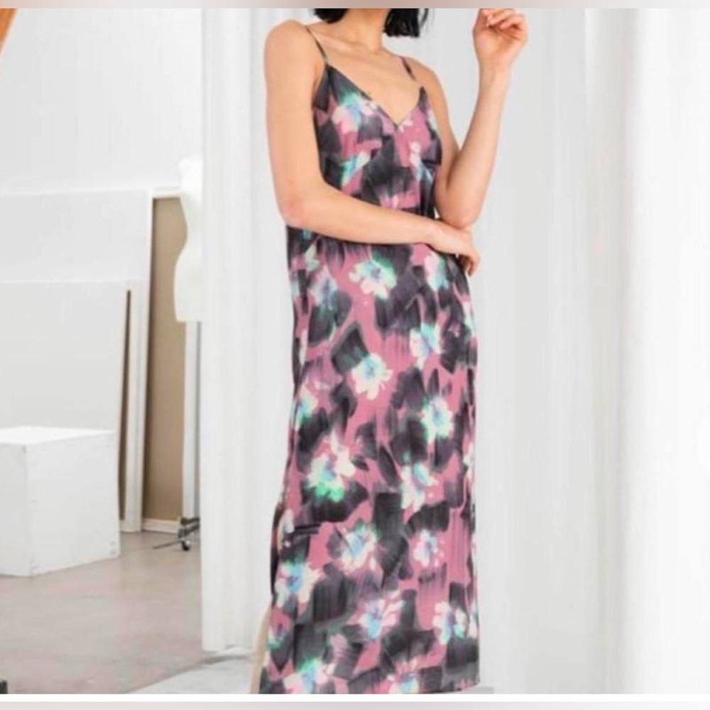 & Other Stories Women’s Floral A-line Watercolour MIDI Slip Dress‎ Size 6 EUC